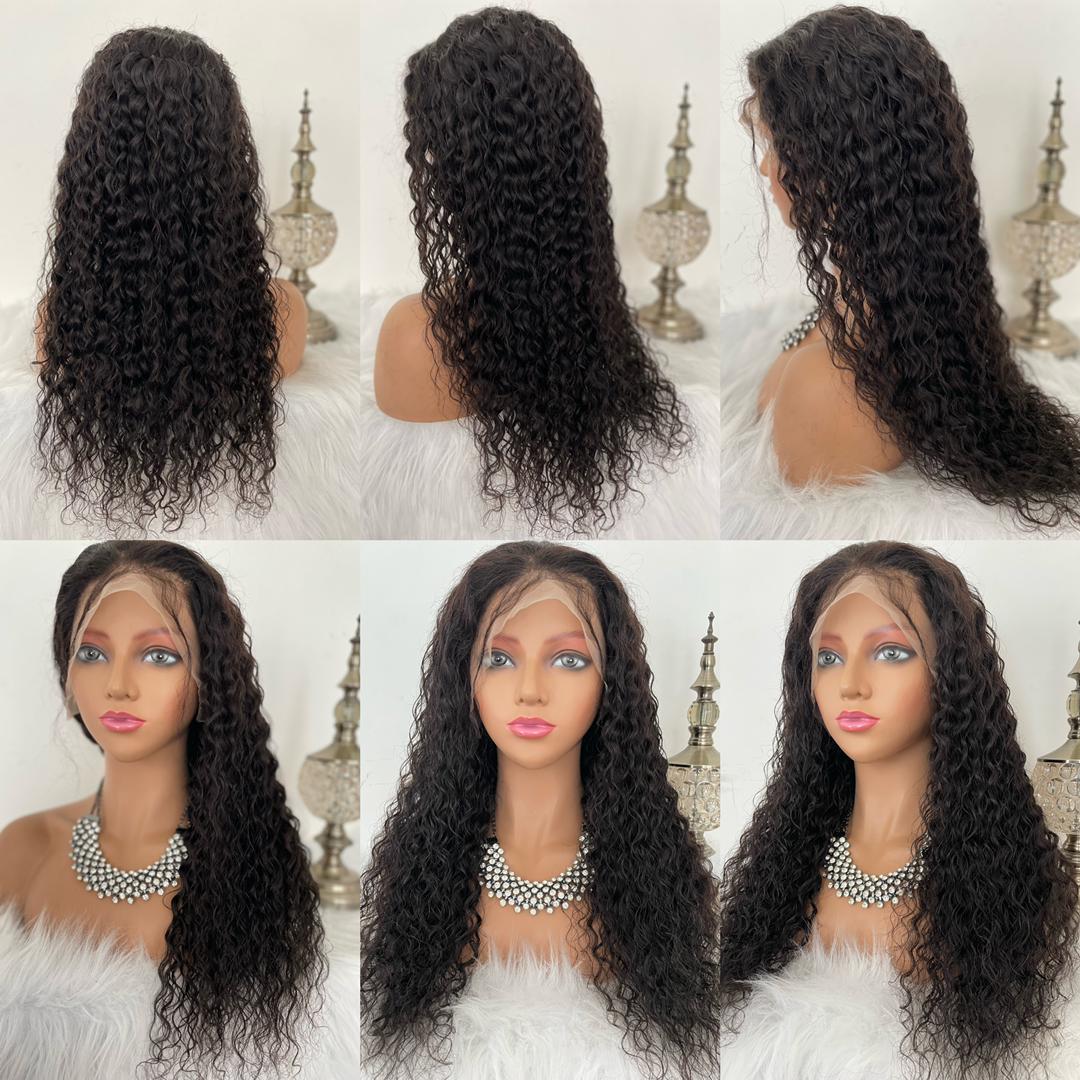 Water Wave Curly 100% Human Hair Lace Frontal Wig 10-18 Inch 200 Density HD Lace 13x4-13X6